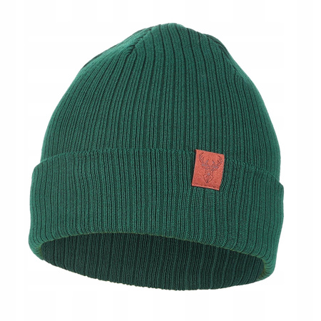 Czapka Damska Zimowa Beanie na chłodne dni w Prążek naszywka jelenia MORAJ