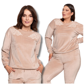 WELUROWA BLUZA DAMSKA MORAJ GŁADKA Z HAFTEM CIEPŁA KLASYCZNA WYGODNA