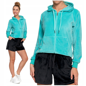 Welurowa BLUZA DAMSKA Klasyczna Gładka z Kapturem Rozpinana MORAJ