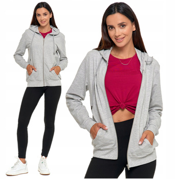 BLUZA DAMSKA Rozpinana Gładka z Kapturem i Kieszeniami Bawełniana MORAJ