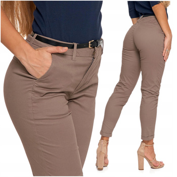 Spodnie Damskie Chinosy Eleganckie w Zestawie z Paskiem Bawełna MORAJ