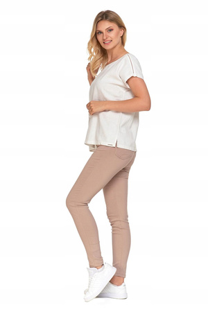 SPODNIE DAMSKIE Długie Eleganckie Wiskoza Beżowe Rurki Modne MORAJ