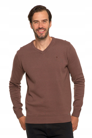 Elegancki Sweter Męski Klasyczny Prosty Krój Dekolt w Serek MORAJ 