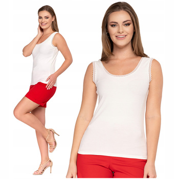 Elegancki TOP DAMSKI Bokserka Koronkowe Wykończenie Prążkowany MORAJ