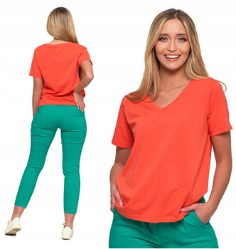 T-Shirt Damski Luźna Koszulka Bawełna PREMIUM Wygodna Dekolt V MORAJ