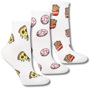 SKARPETKI DAMSKIE 3/4 PRĄŻKOWANY ŚCIĄGACZ BIAŁE SKARPETY MORAJ 3-PAK