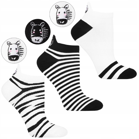 Skarpetki Stopki Damskie Niskie Skarpety ZEBRA Urocze MORAJ 3-PAK 