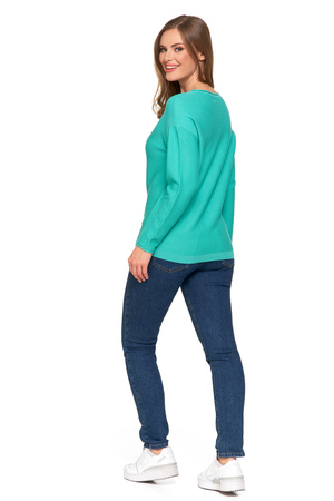 SWETER DAMSKI DZIANINOWY Z WISKOZY LUŹNY KRÓJ WYGODNY MODNY MORAJ