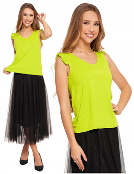 Bluzka Damska na ramiączkach z falbankami Bawełna Modna Zielona MORAJ