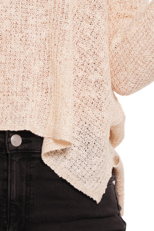 Sweter Damski Beżowy Lekki Luźny Ażurowy Przewiewny Stylowy Cienki MORAJ 