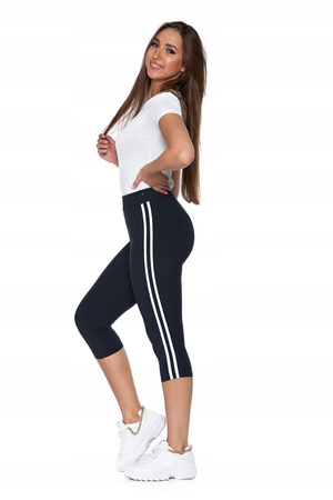 Legginsy Damskie 3/4 Lampas Wysoki Stan Kryjące Czarne Miękkie MORAJ 