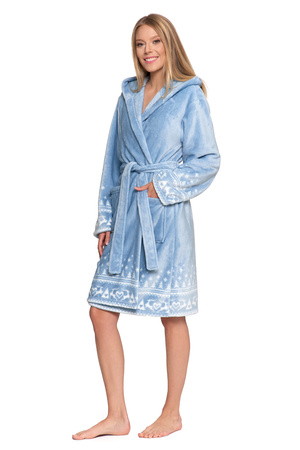 CIEPŁY SZLAFROK DAMSKI NA PREZENT WIĄZANY Z KAPTUREM PUSZYSTY MORAJ