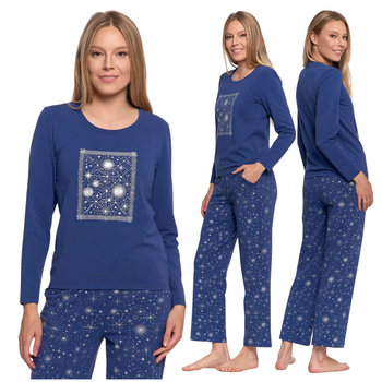 PIŻAMA DAMSKA BAWEŁNIANA DWUCZĘŚCIOWA DŁUGI RĘKAW SPODNIE GWIAZDY MORAJ