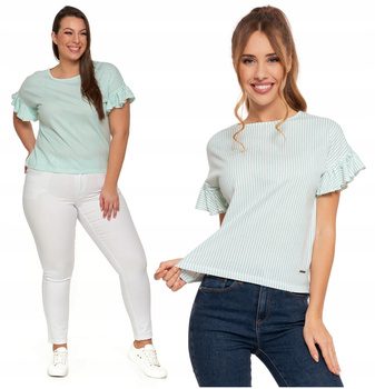 Modna BLUZKA DAMSKA w Paski z Motylkowym Rękawem Prosty Krój MORAJ