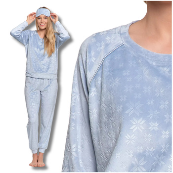 CIEPŁA PIŻAMA DAMSKA OPASKA NA OCZY ZIMOWA W ŚNIEŻYNKI WELUROWA MORAJ