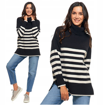 SWETER DAMSKI w Paski Golf Luźny Wygodny Beżowy Stylowy na Jesień MORAJ