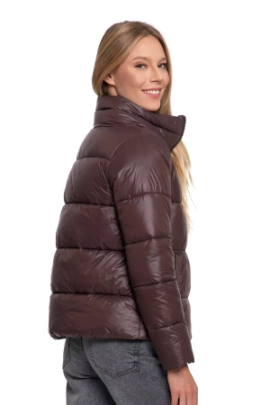KRÓTKA KURTKA DAMSKA PIKOWANA Z KAPTUREM NA JESIEŃ CIEPŁA MORAJ