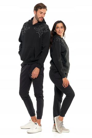 MORAJ BLUZA CZARNA UNISEX Z KAPTUREM OZDOBNE CYRKONIE OCIEPLANA MODNA 