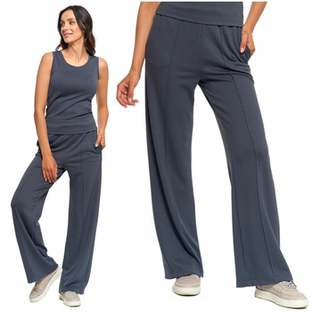 SPODNIE DAMSKIE Szerokie Nogawki Eleganckie Dresowe Wysoki Stan MORAJ