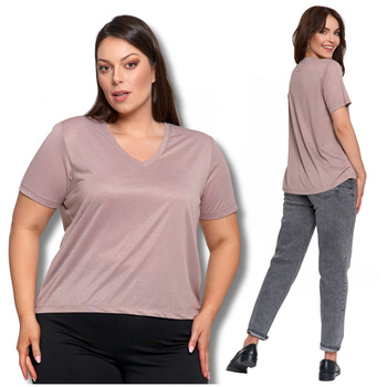 ELEGANCKA BLUZKA DAMSKA BŁYSZCZĄCA KRÓTKI RĘKAW LUŹNA KOSZULKA MORAJ