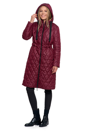 KURTKA DAMSKA DŁUGA PŁASZCZ Z KAPTUREM PIKOWANY NA JESIEŃ MODNY MORAJ