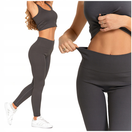 Legginsy Damskie Sportowe Wysoki Stan Kryjące Prążkowane Wygodne MORAJ 