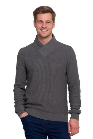 ELEGANCKI SWETER MĘSKI DZIANINOWY ZE STÓJKĄ DEKOLT SEREK WYGODNY MORAJ