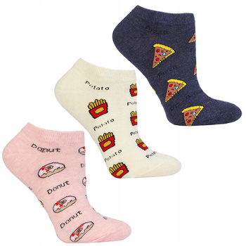 Skarpetki Damskie Stopki do Kostki Fast-Food Pizza Donut MORAJ 3-pary