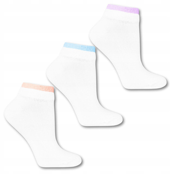 Skarpetki Damskie Stopki do Kostki Białe Kolorowe Wstawki MORAJ 3-PAK