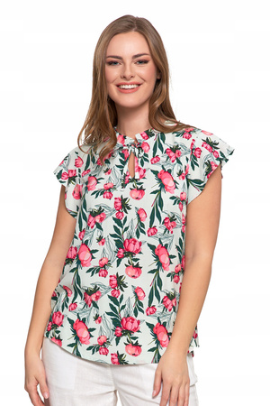 Elegancka Bluzka Damska w Kwiatki z Krótkim Rękawem Lekka MORAJ 