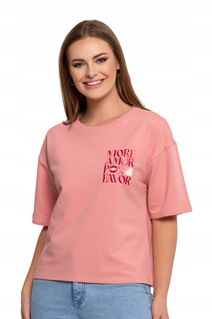 Luźny T-SHIRT DAMSKI Koszulka Bawełniana Bluzka z Krótkim Rękawem MORAJ 