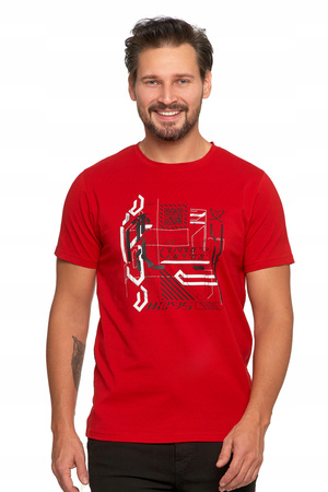 T-SHIRT MĘSKI Koszulka na Krótki Rękaw Czerwona z Nadrukiem MORAJ 