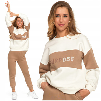 Luźna BLUZA DAMSKA Ocieplana z Napisem Modna Oversize Przez Głowę MORAJ