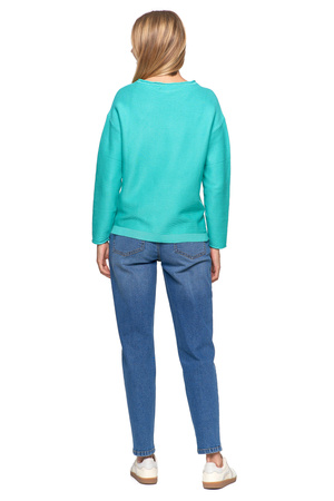 SWETER DAMSKI DZIANINOWY Z WISKOZY LUŹNY KRÓJ WYGODNY MODNY MORAJ