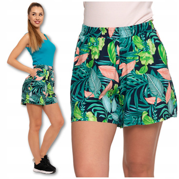 Szorty Damskie Krótkie Spodenki Roślinny Gumka w Pasie Na Lato MORAJ