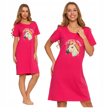 Koszula Nocna Damska Różowa Piżama Urocza Zebra Kolorowa Wygodna MORAJ