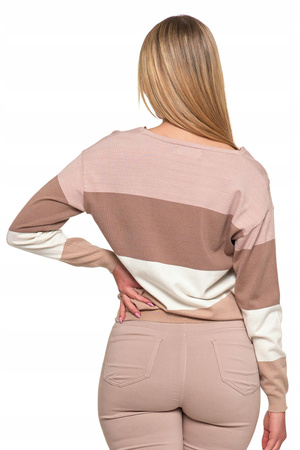 Sweter Damski w Paski Luźny Dekolt w Serek Stylowy Modny MORAJ 