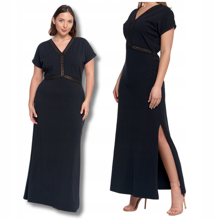 SUKIENKA DAMSKA MAXI Elegancka Dekolt w Serek Rozcięcie Koronka MORAJ 
