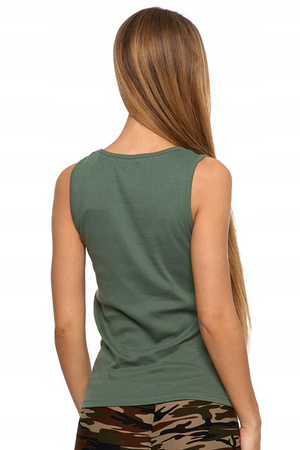 TANK TOP DAMSKI Dopasowany Koszulka Gładka Na Ramiączkach Khaki MORAJ 
