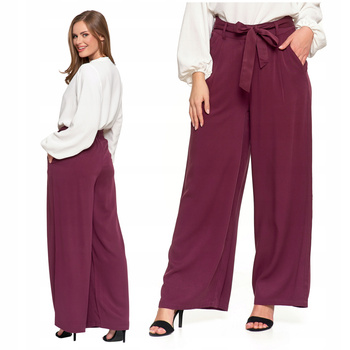 Eleganckie SPODNIE DAMSKIE Szerokie Gładkie Wysoki Stan Przewiewne MORAJ