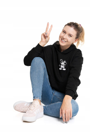 BLUZA DAMSKA Z Myszką Ciepła z Kapturem Wygodna Modna Czarna MORAJ 