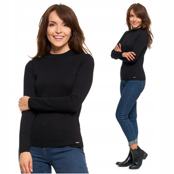 Sweter Półgolf Damski Długi Rękaw Czarny Klasyczny dla Niej Wiskoza MORAJ