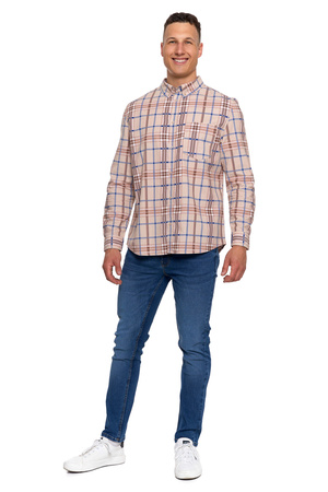 SZTRUKSOWA KOSZULA MĘSKA 100% BAWEŁNA W KRATĘ DŁUGI RĘKAW WYGODNA MORAJ