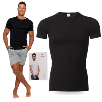 CZARNA PODKOSZULKA NA KRÓTKI RĘKAW MĘSKA DOPASOWANA KOSZULKA MORAJ