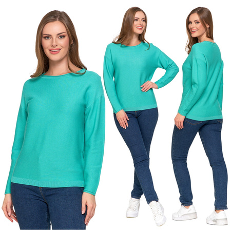 SWETER DAMSKI DZIANINOWY Z WISKOZY LUŹNY KRÓJ WYGODNY MODNY MORAJ