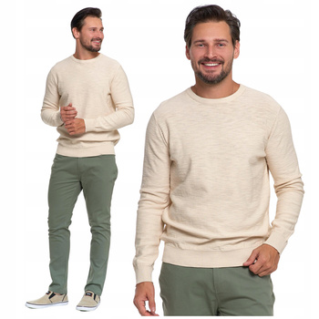 Klasyczny SWETER Męski Gładki Bawełniany Wygodny Okrągły Dekolt MORAJ