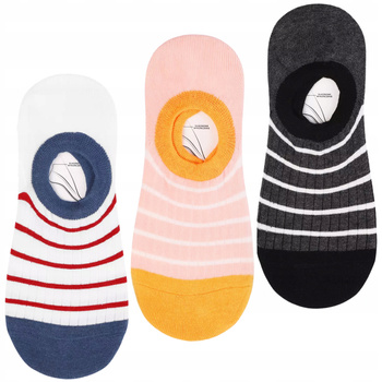 Stopki Damskie Niskie Skarpetki Balerinki Kolorowe Paski MORAJ 3-PAK