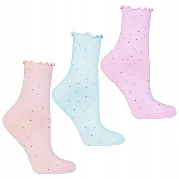 Skarpetki Damskie Wysokie Skarpety z Falbanką w Kropki MORAJ 3-PAK