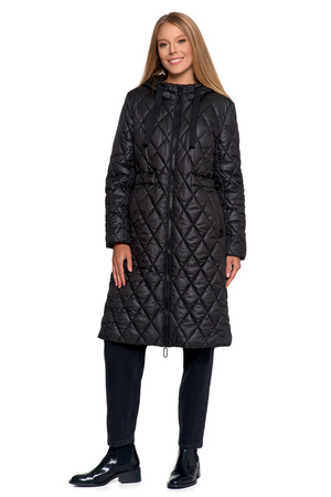 KURTKA DAMSKA DŁUGA PŁASZCZ Z KAPTUREM PIKOWANY NA JESIEŃ MODNY MORAJ