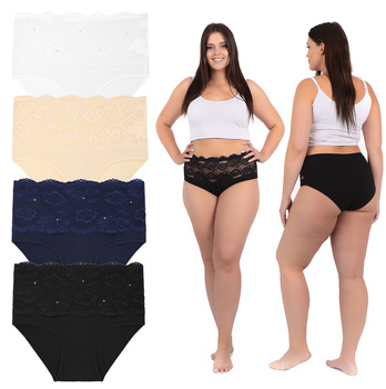 Majtki Damskie Figi Wysoki Stan Koronka Subtelne Plus Size 4-PAK MORAJ
